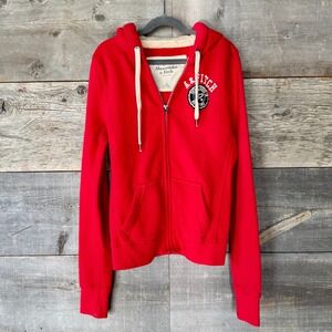Abercrombie & Fitch VTG Womens Y2K Logo Patch Zip-Up Hoodie Sweatshirt‎ XS/S Red